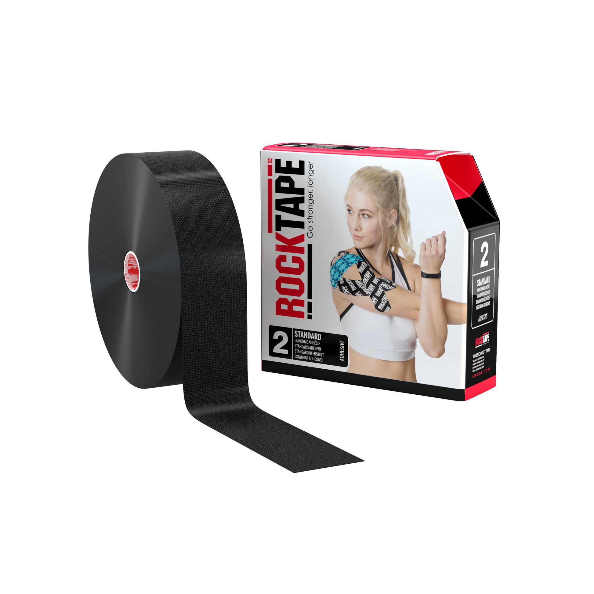 The tape applies to a person's arm in a box packaging in a store setting