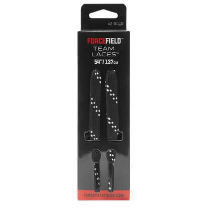 Laces tighten shoes in packaging on a black background.