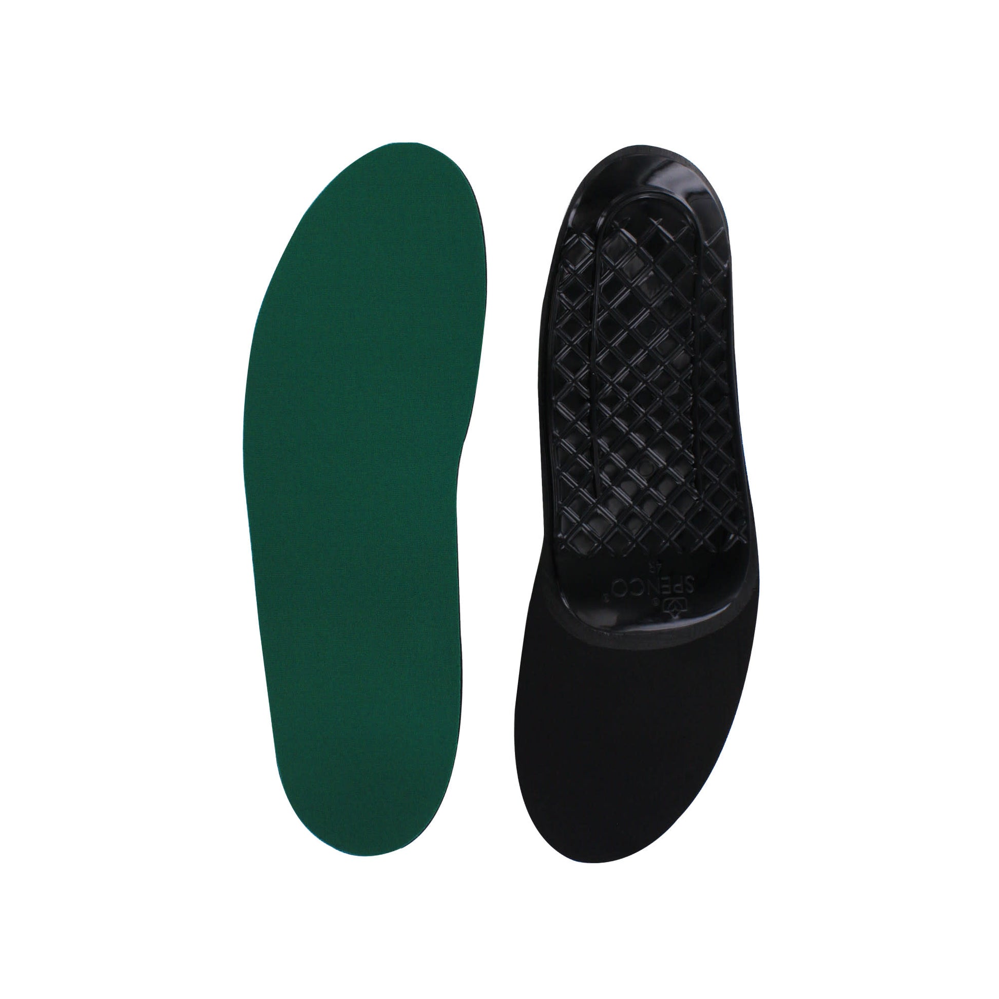 The insoles are separated, with one facing up and one facing down, on a white background.