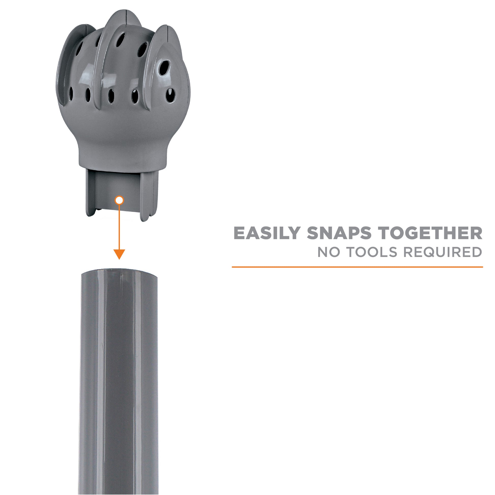 Plastic coupling connects two poles without tools in a display or instructional setting.