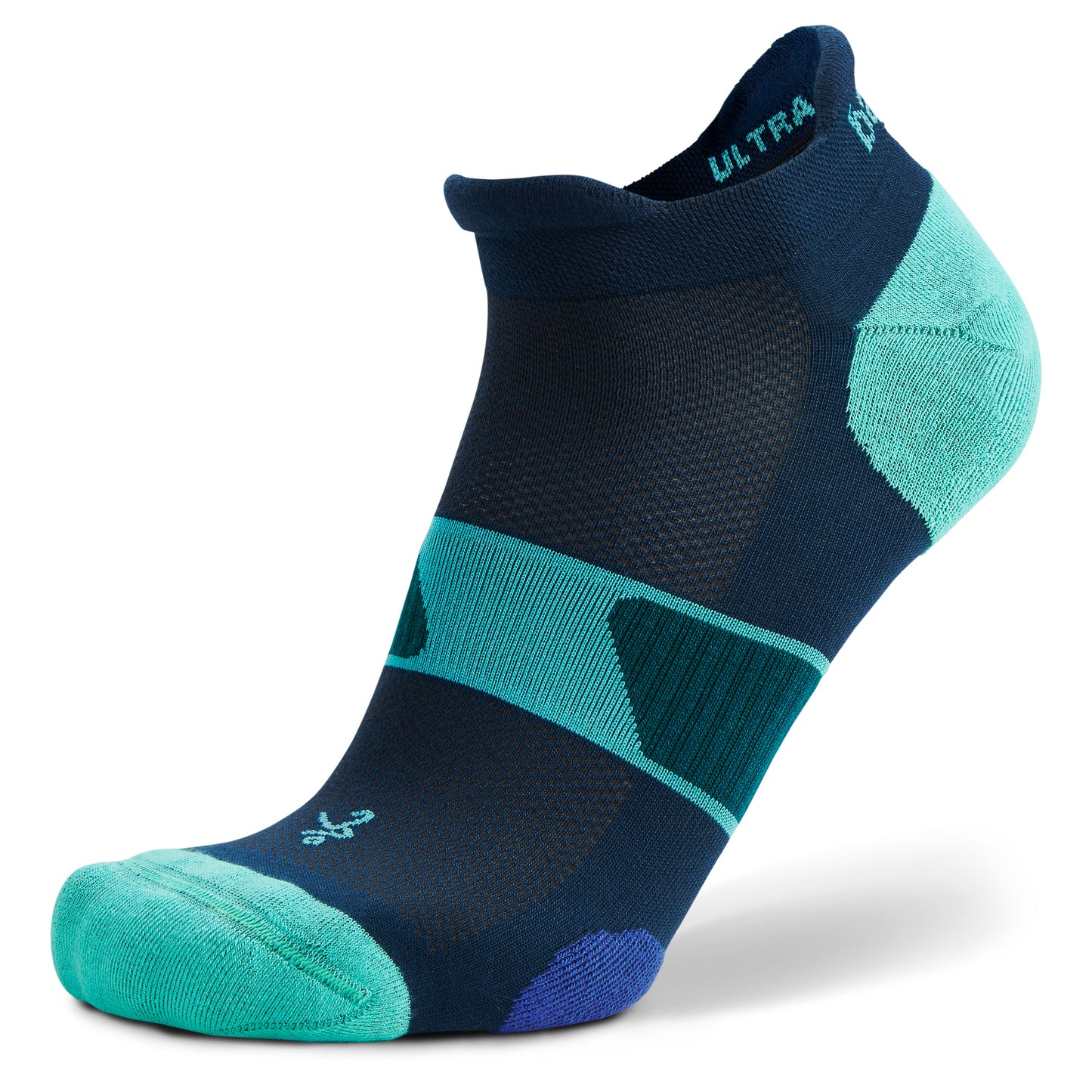 The sock is designed for athletic use and features breathable fabric and supportive cushioning.