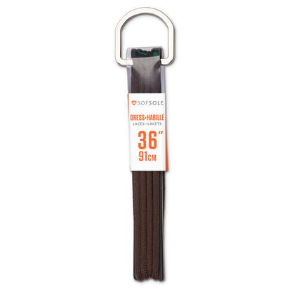 Elastic lace extends from a metal hook for dress fit adjustment in a storage package.