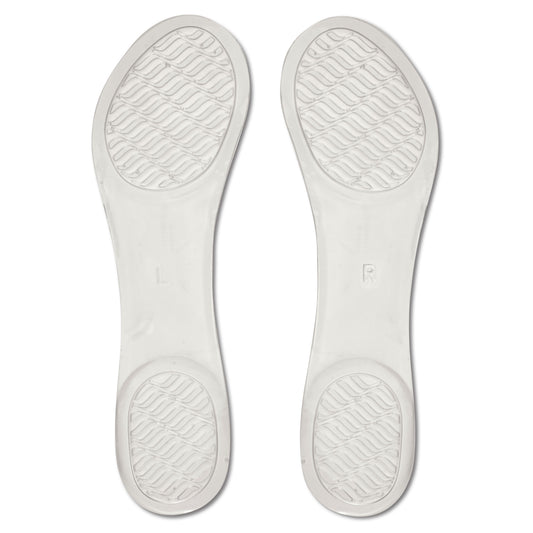 Shoe insoles provide support on a white background without footwear.
