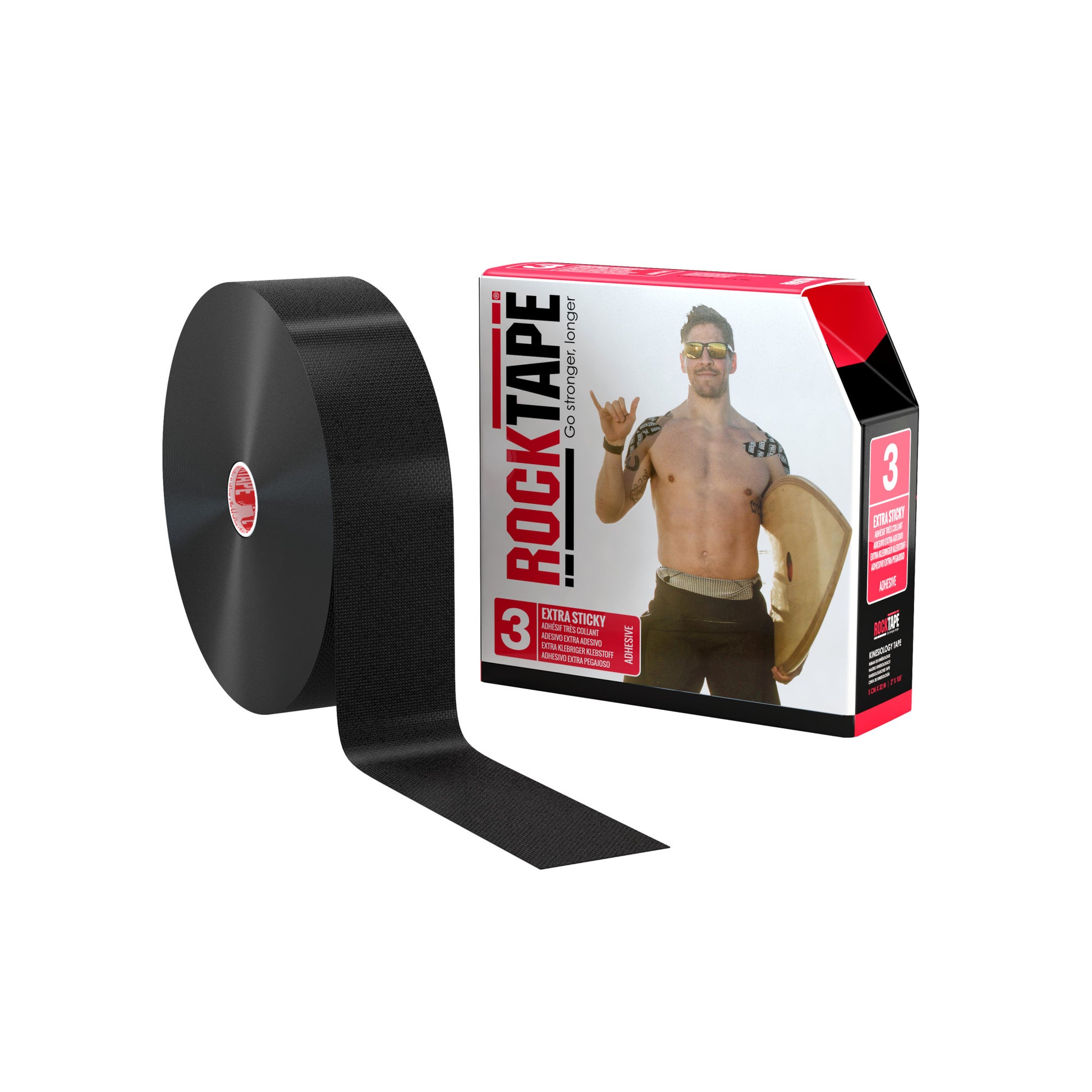 The rock tape is unrolled from its box in a retail display environment.