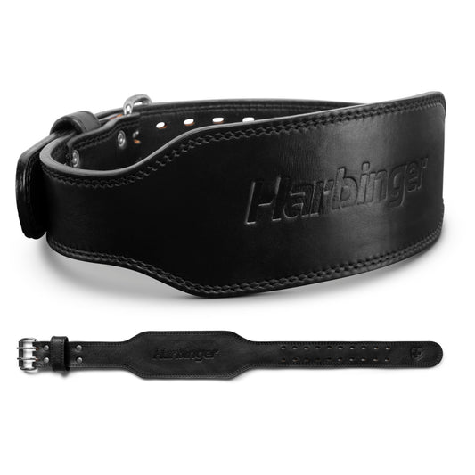 A black leather collar and leash with embossed brand name resting on a white background.