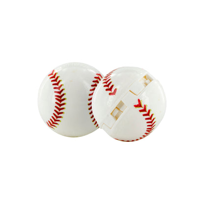 Two baseballs rotate on a white background with no other objects present.