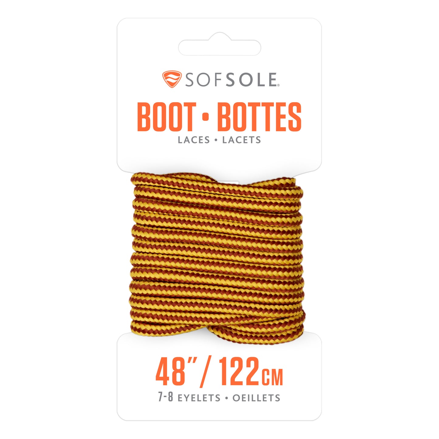 Laces are coiled in packaging for shoe repair or replacement in a retail environment.