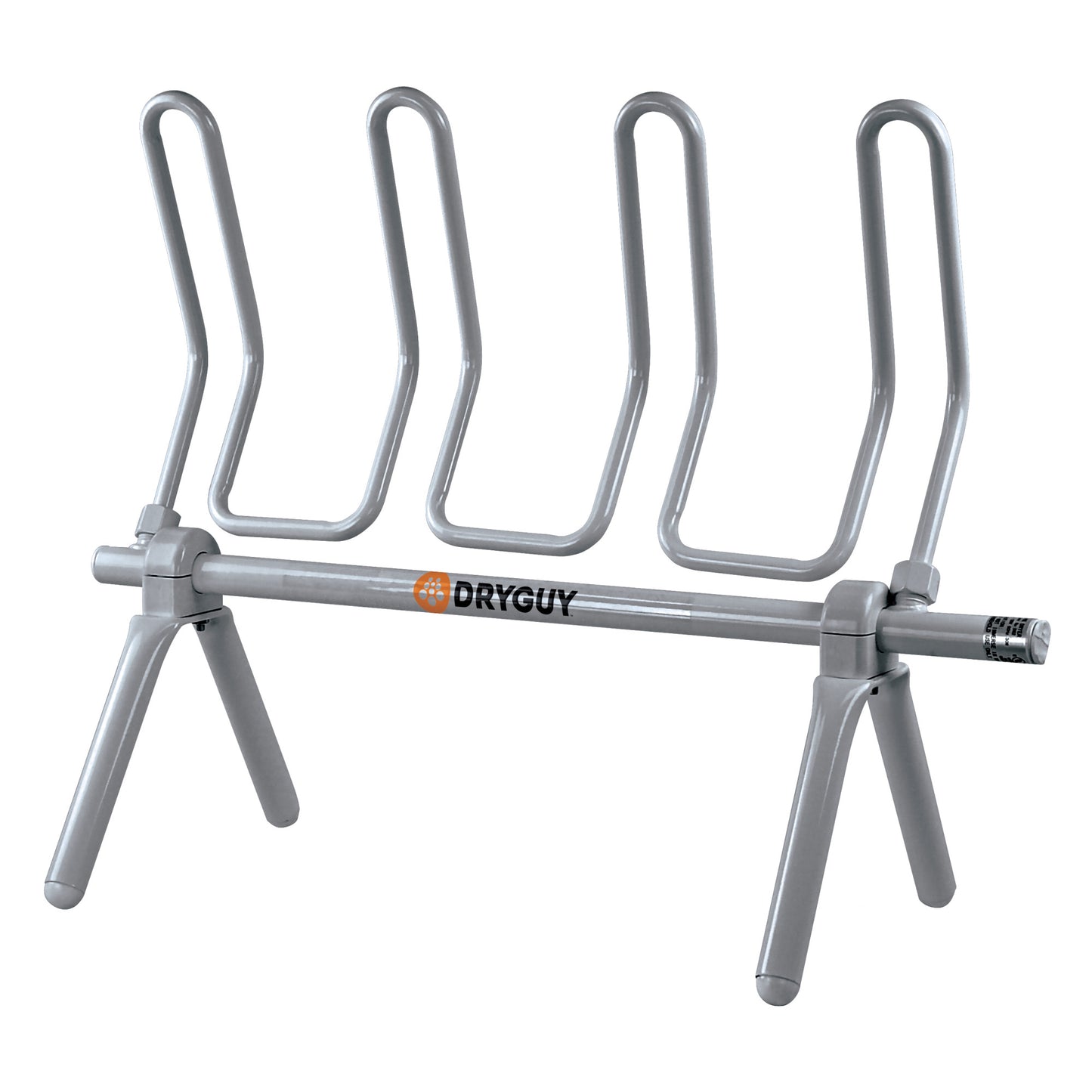 A bicycle rack stands on a white surface in a studio environment.