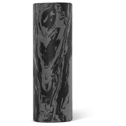 Marble-patterned cylindrical object stands upright isolated on white background.