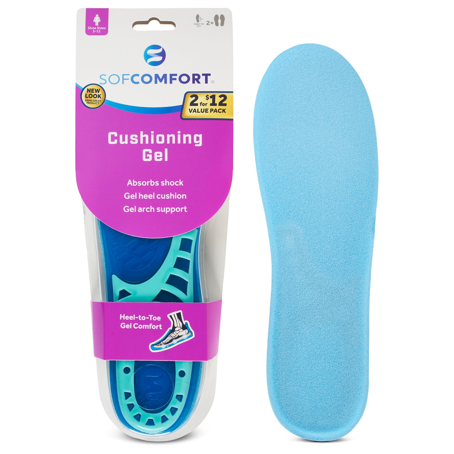Sof Comfort Cushioning Gel Insole 2-Pack