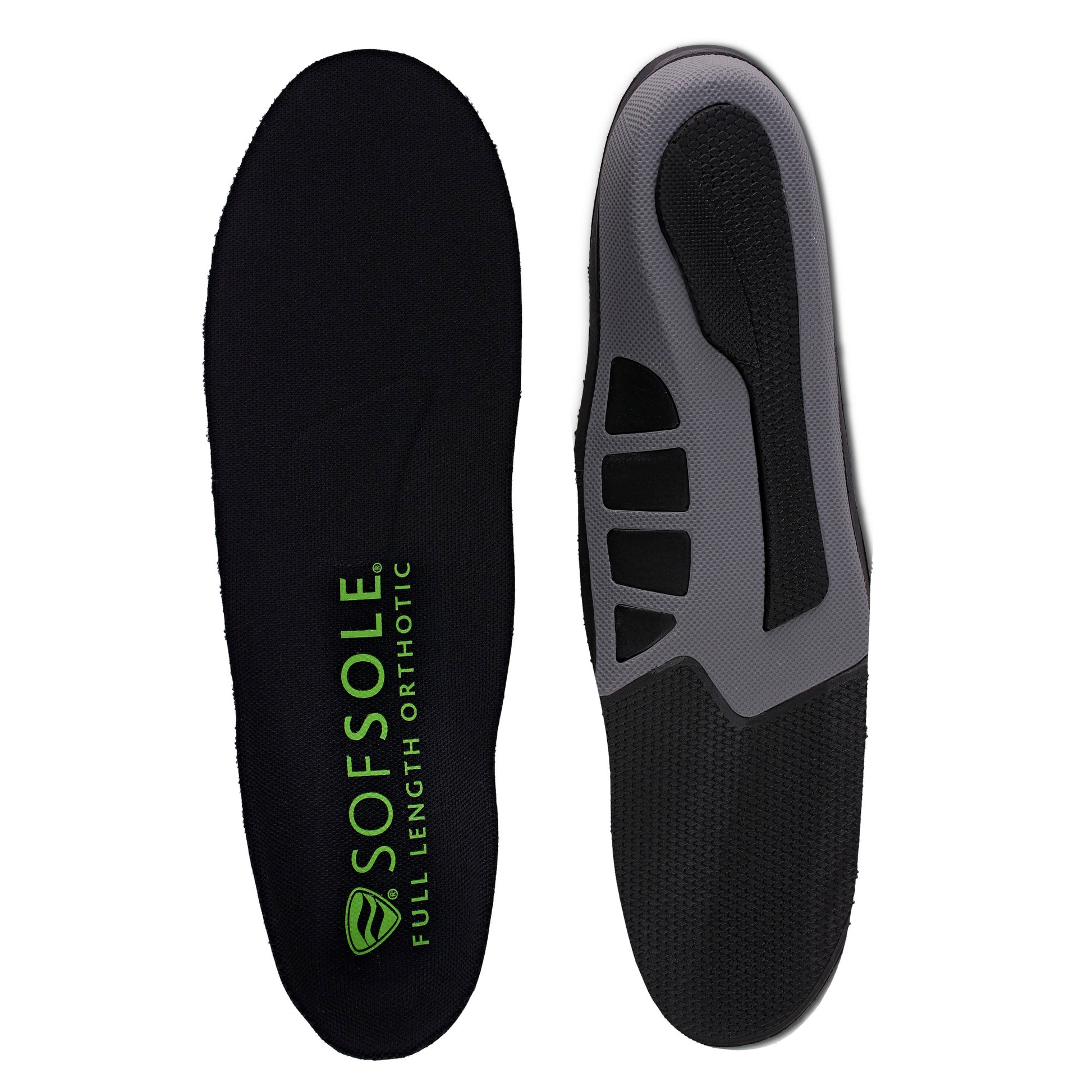 Insoles provide arch support inside a shoe for foot comfort in a footwear environment.