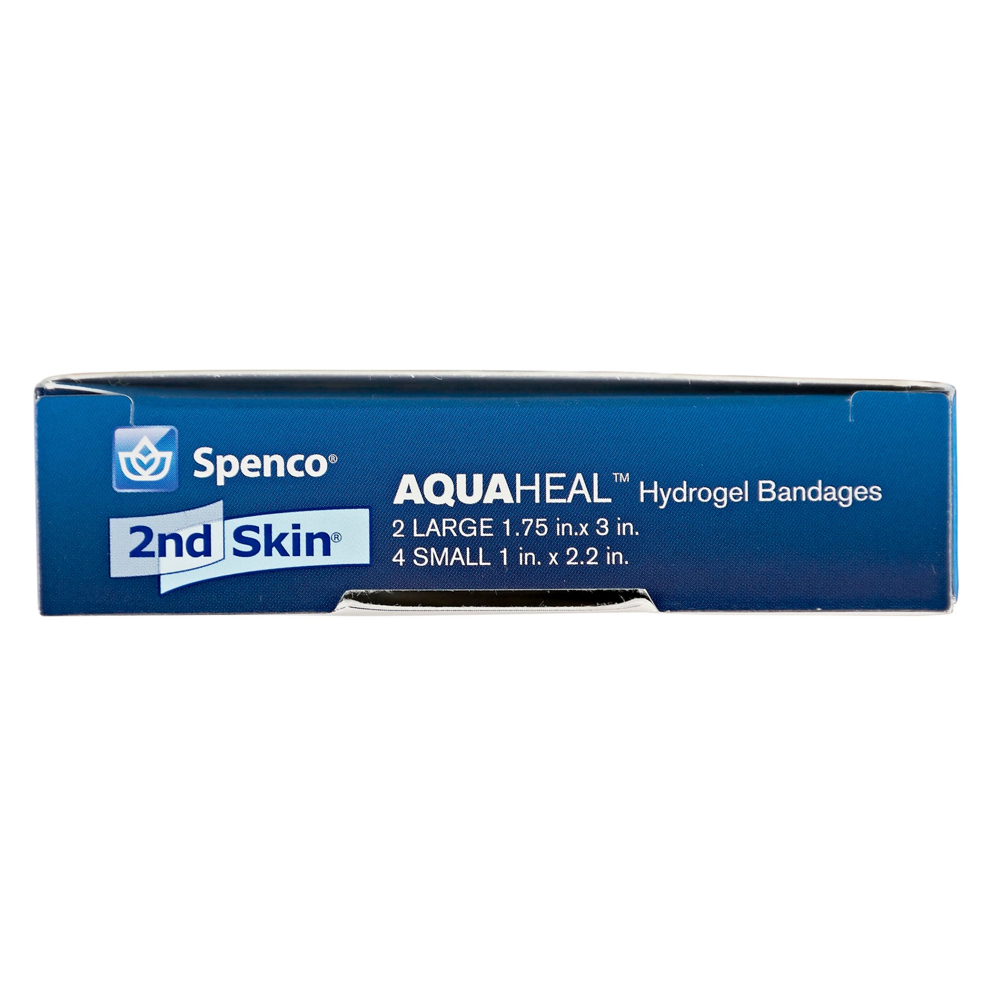 Box of Spenco AQUAHEAL hydrogel bandages for skin protection and wound care in packaging