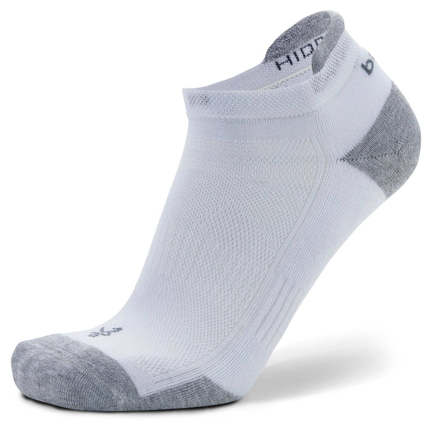 A white athletic sock is displayed on a transparent background.