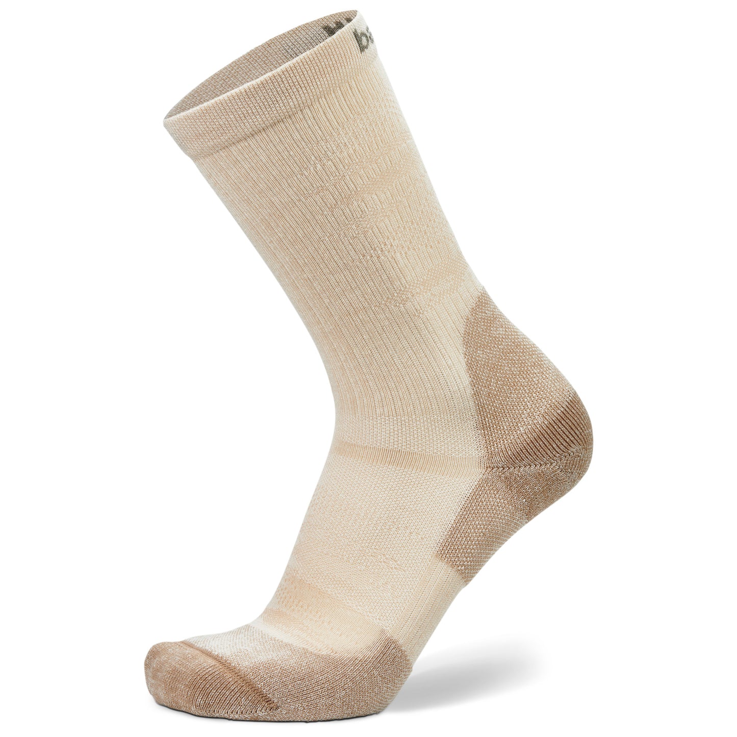 Side (outer) view of white oak Hike crew socks, by Balega