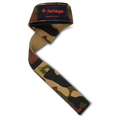 Camouflage weightlifting strap secures wrists in gym environment