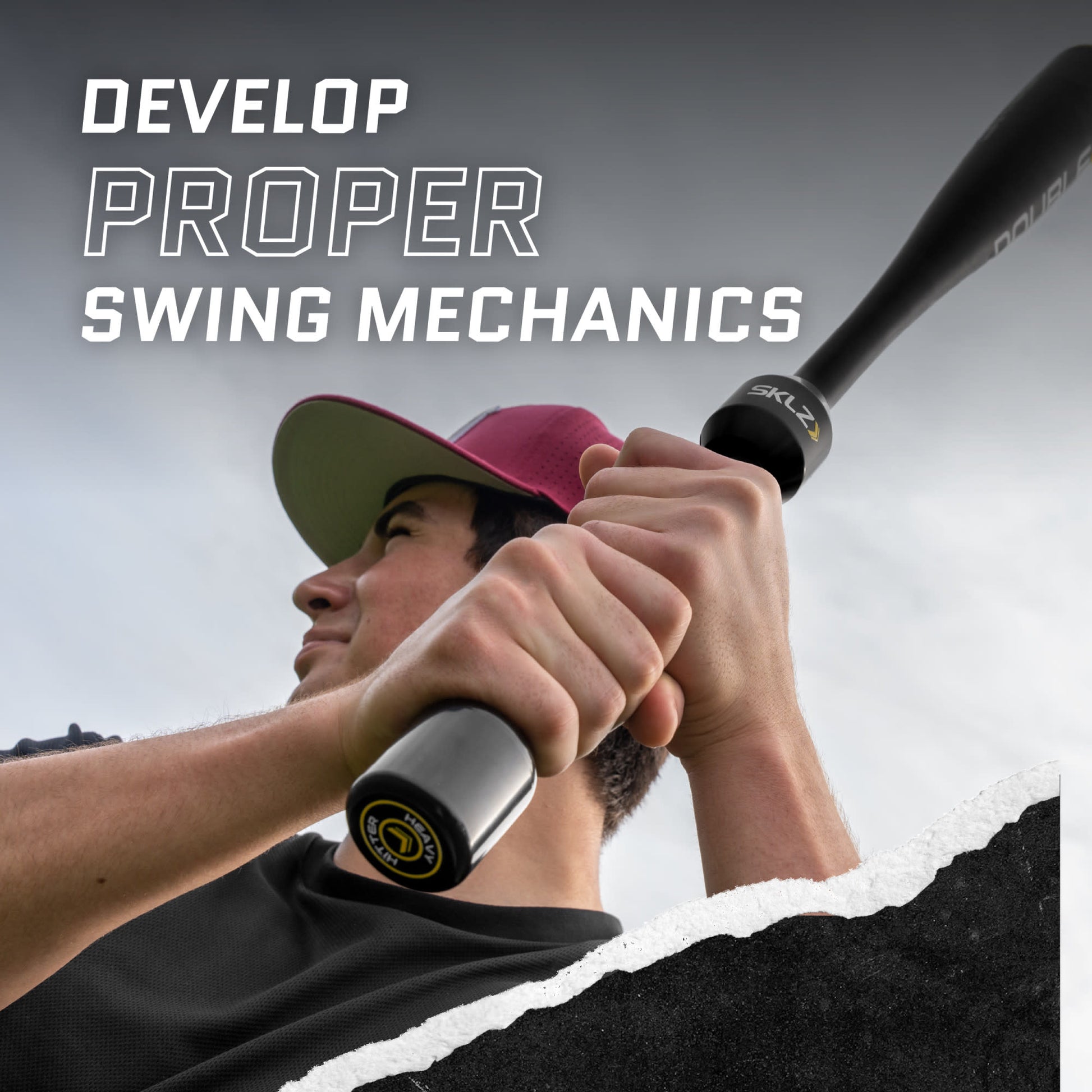 Golf club held by a golfer practicing swing mechanics outdoors under a cloudy sky