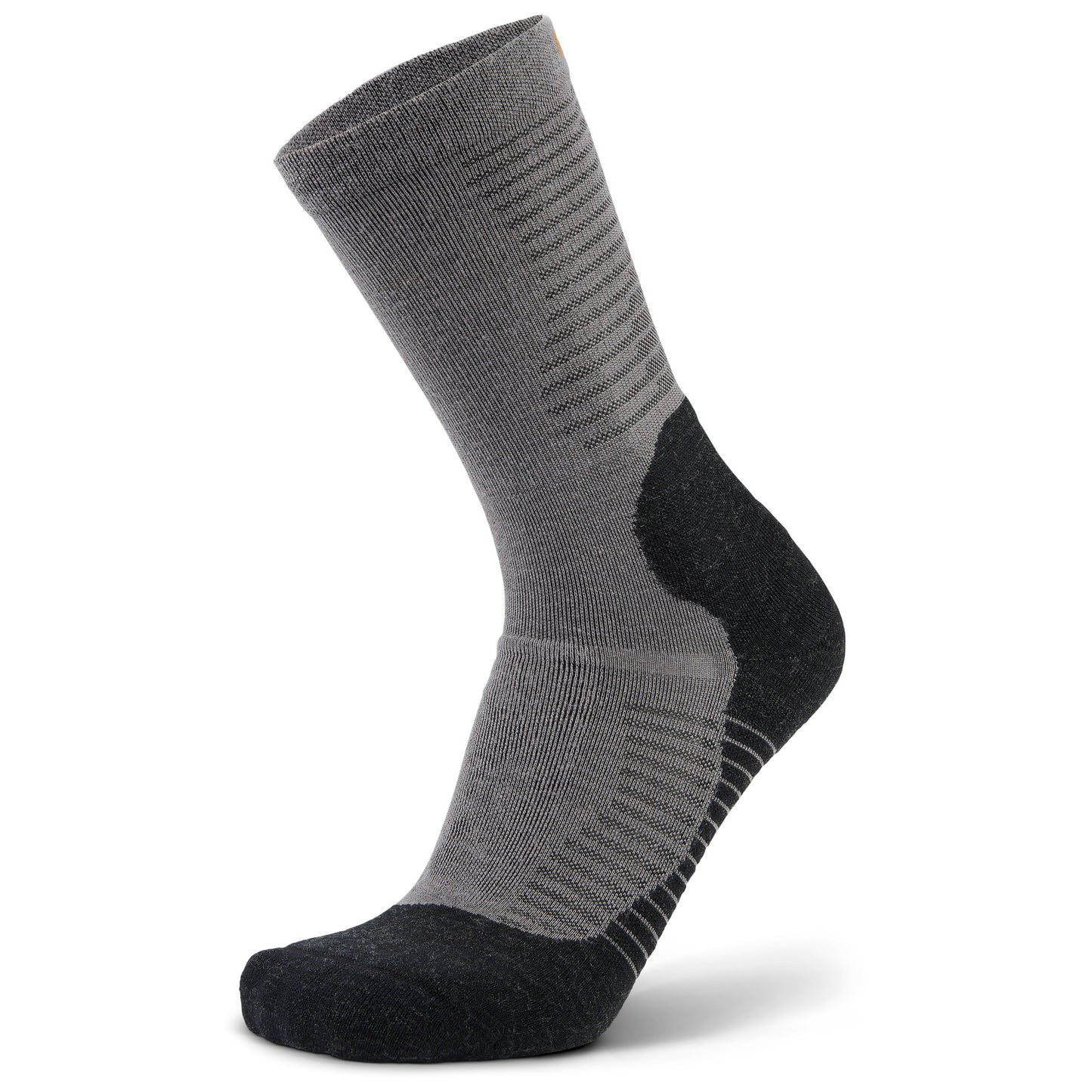 Side (outer) view of fossil Hike Performance crew socks, by Balega