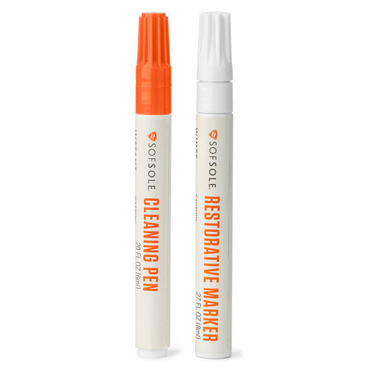 Two markers labeled cleaning pen and restorative waxer stand upright on a white background.
