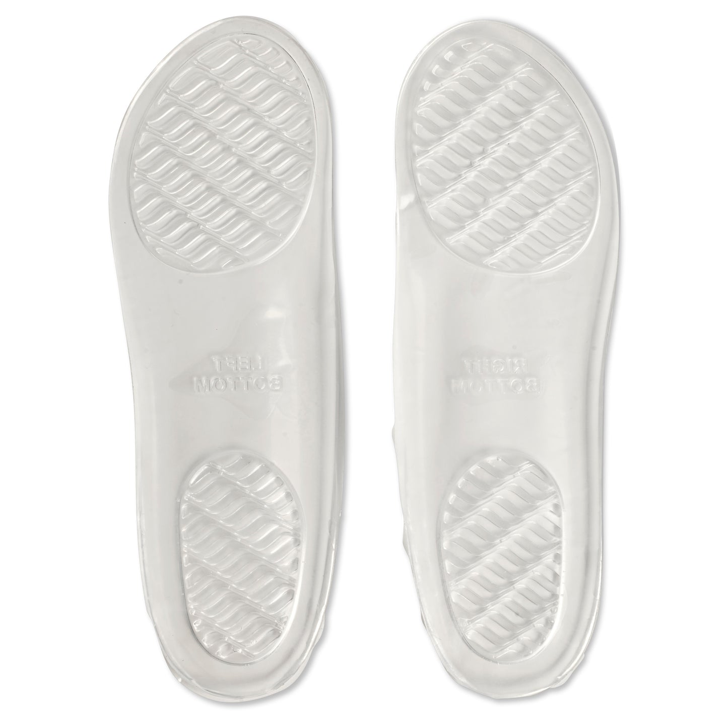 Clear shoe insoles provide cushioning inside footwear.