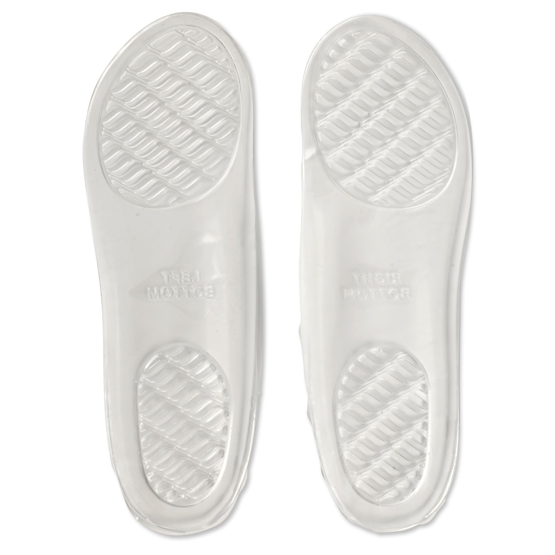 Clear shoe insoles provide cushioning inside footwear.