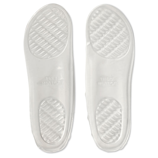 Clear shoe insoles provide cushioning inside footwear.
