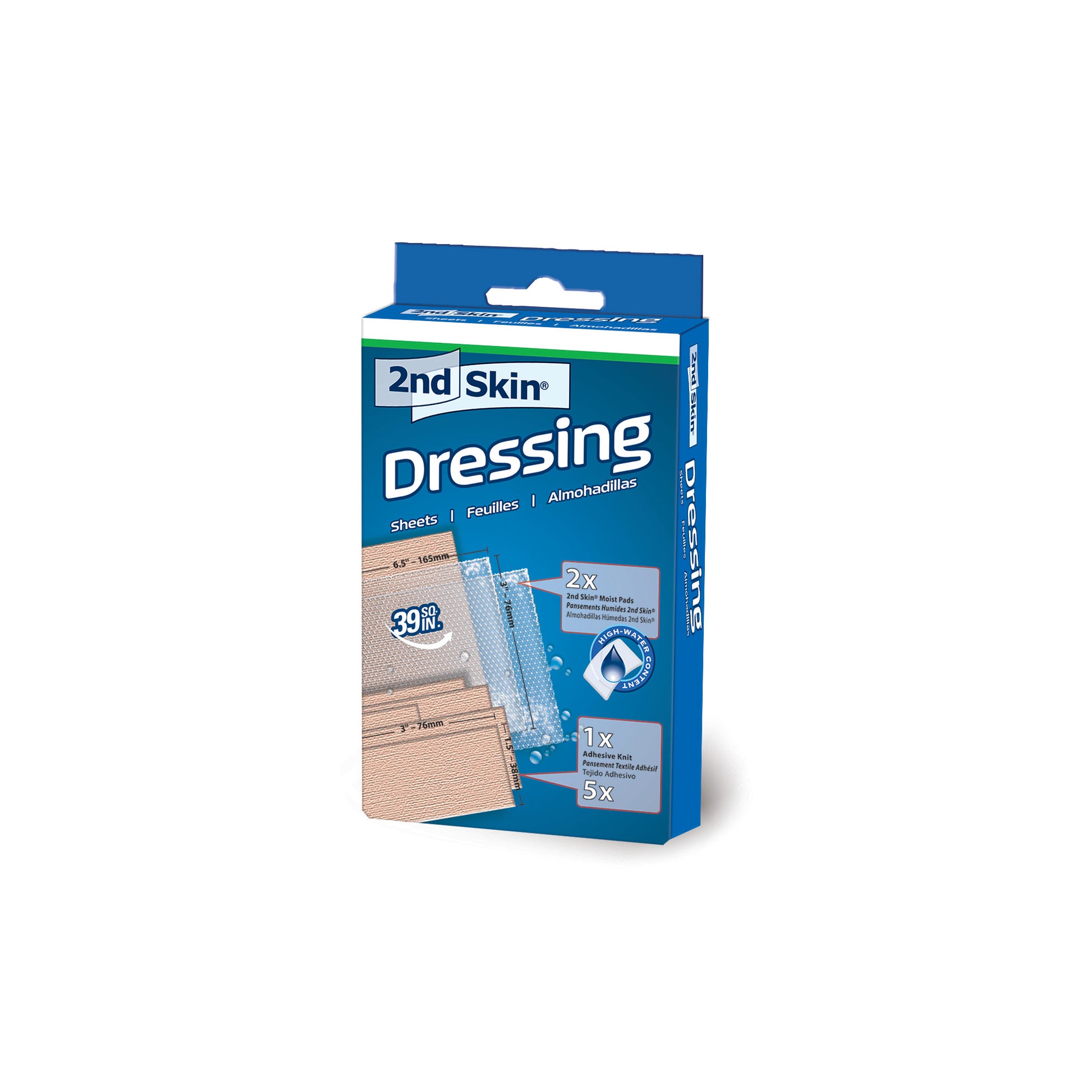 The dressing pack contains multiple sheets for wound care in a retail package