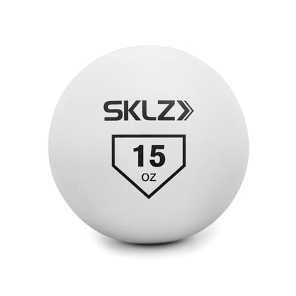A white ball with black text and graphics on a plain background