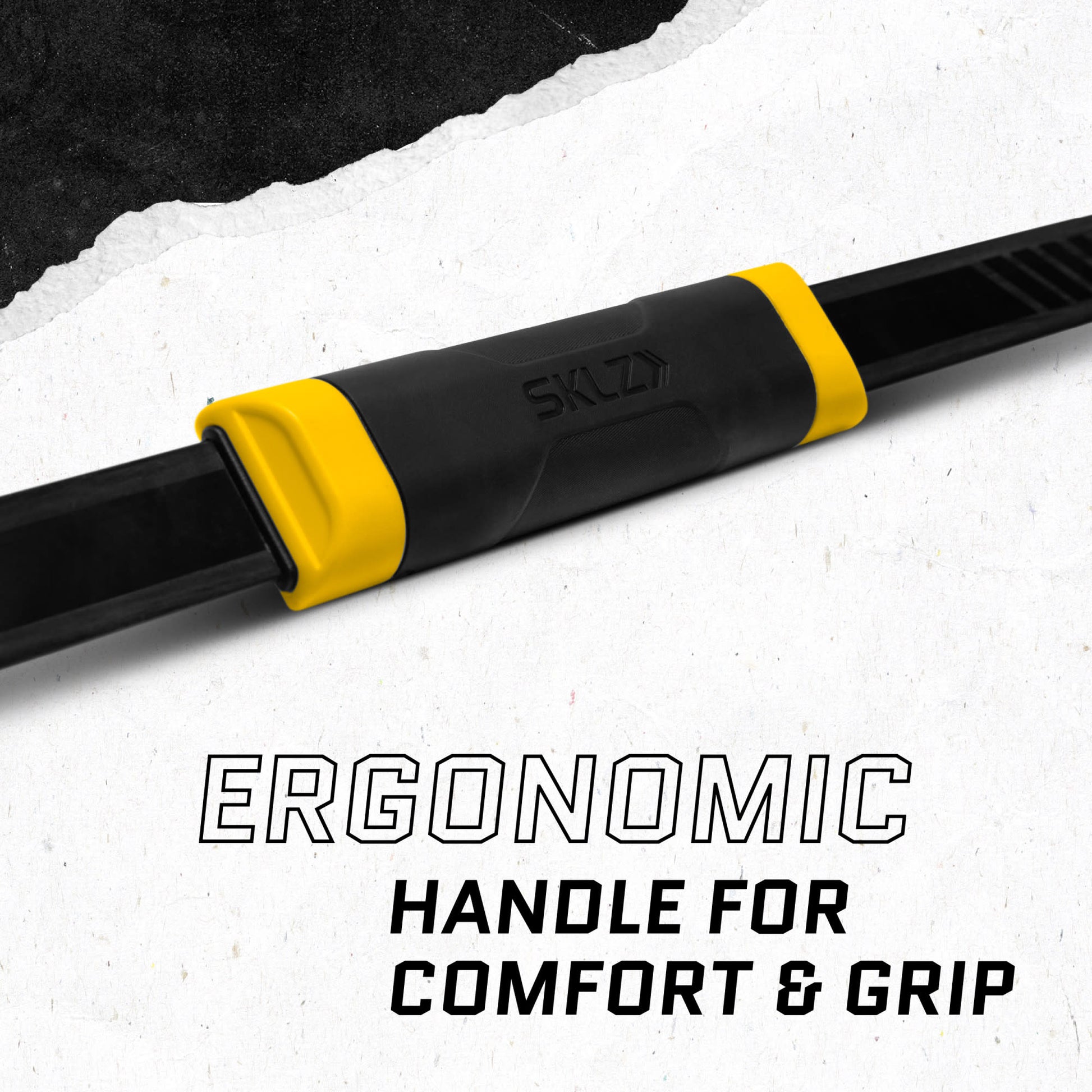 Handlebar with ergonomic design for comfort and grip on a textured surface.