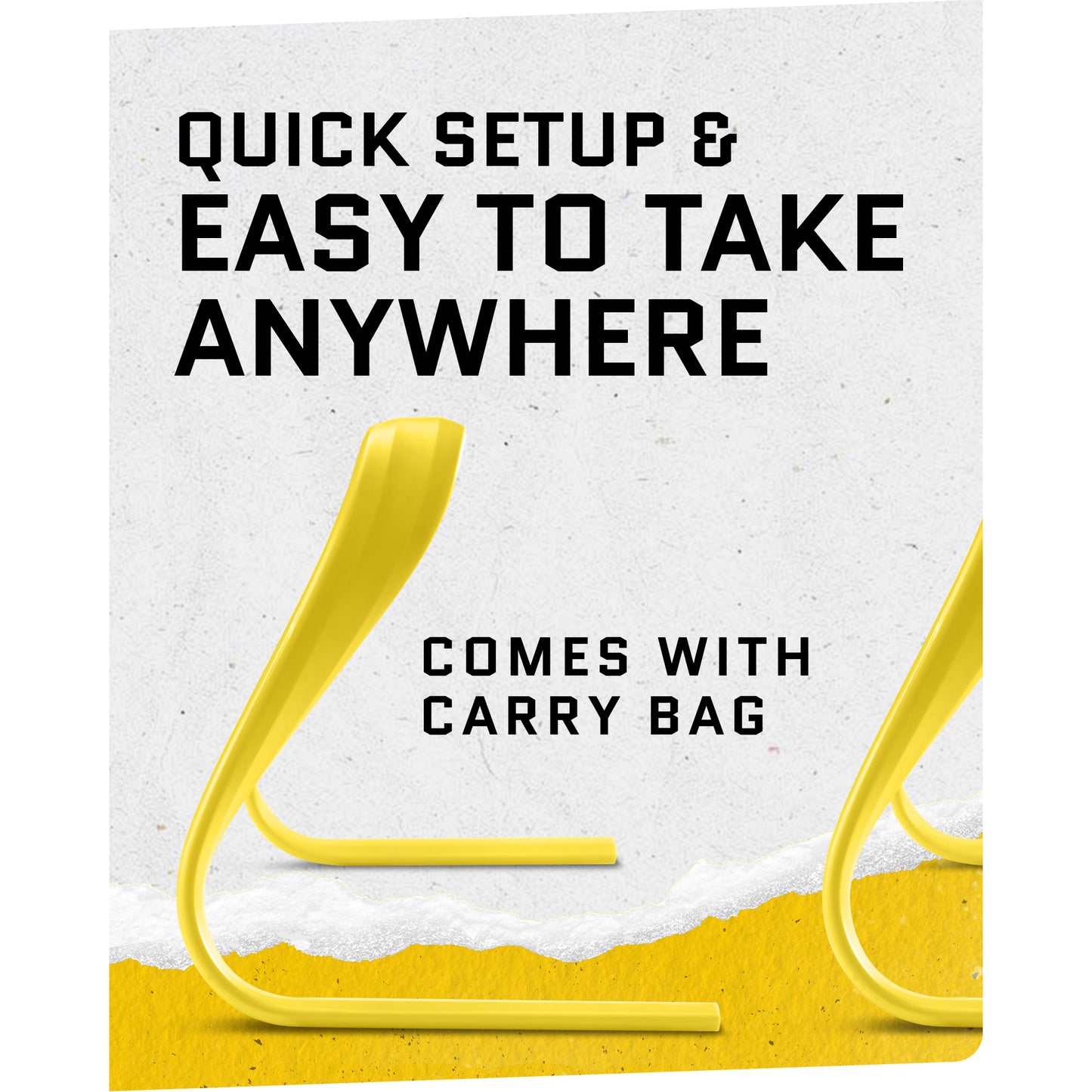 Close-up of SKLZ 6X Hurdles with overlay text highlighting quick setup and comes with carry bag