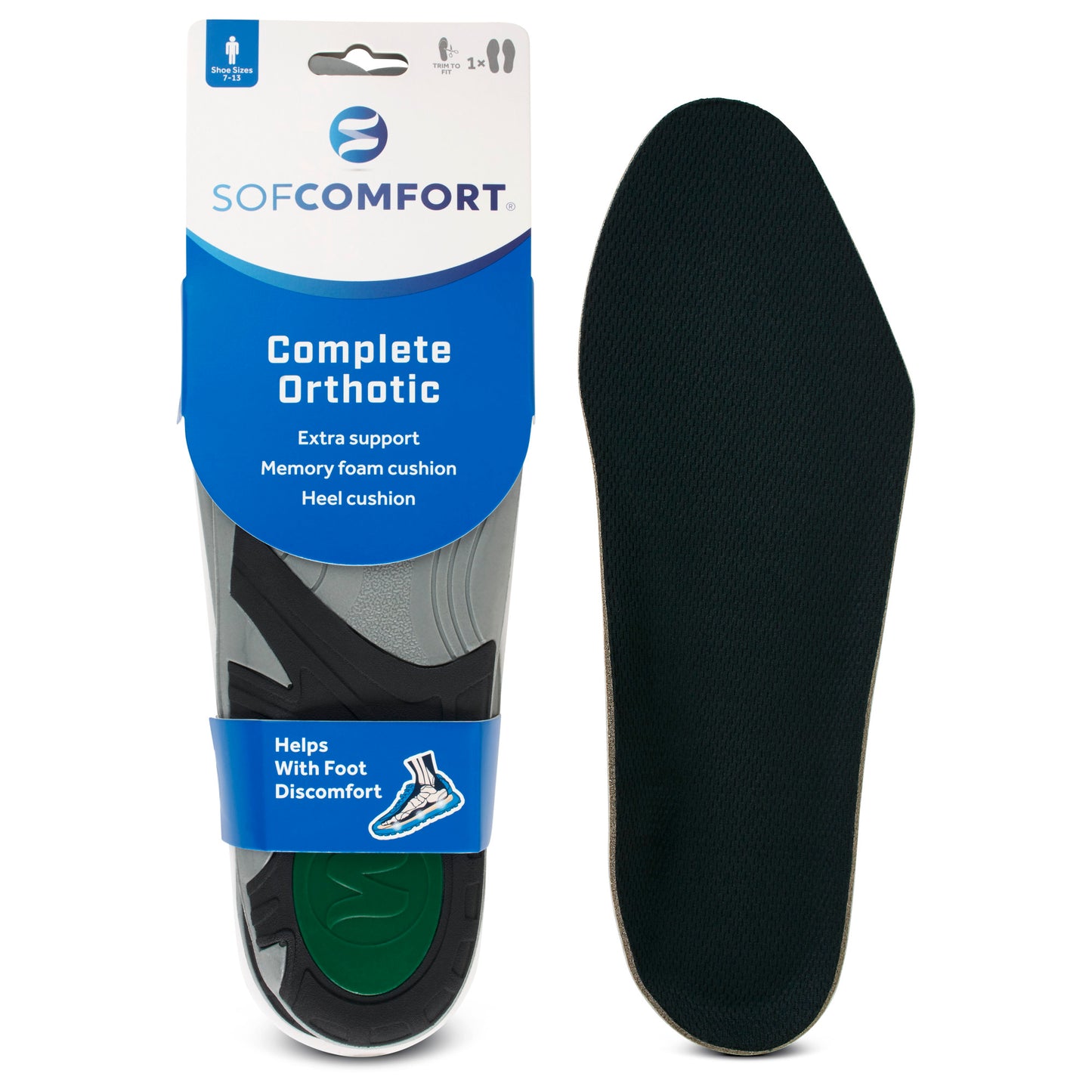 Complete Orthotic Insole Men's Size 7-13, Trim-to-Fit