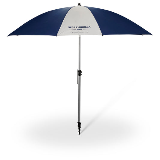 Umbrella opens outdoors for shade or protection from the sun or rain.