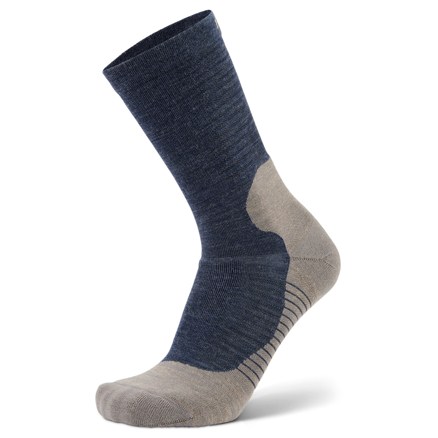Side (outer) view of Fathom Blue Hike Performance crew socks, by Balega