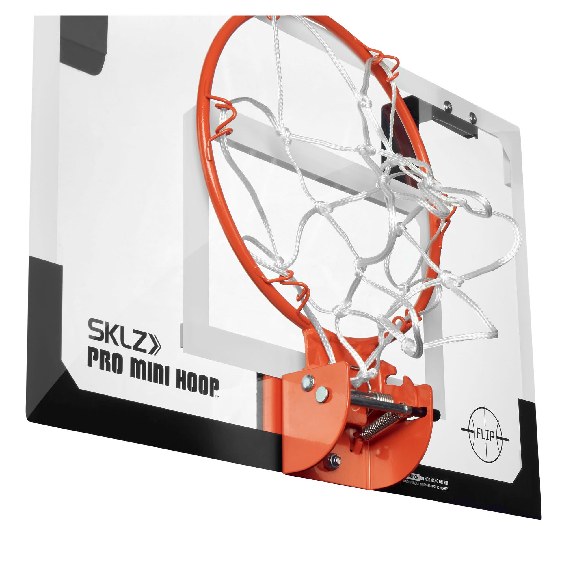 A mini basketball hoop attached to a wall with a backboard and net for indoor play
