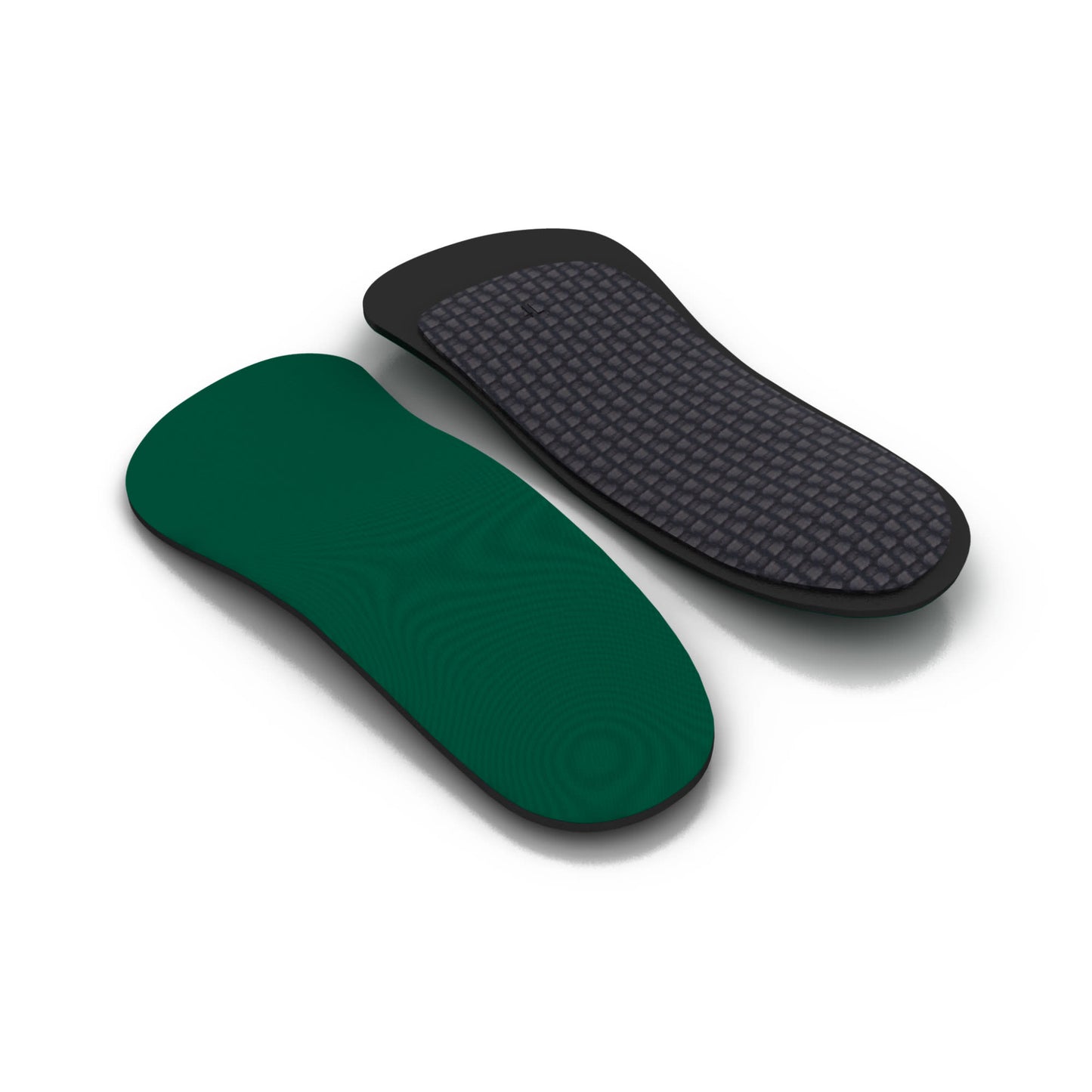 Shoe insoles rest on a white surface in a neutral setting