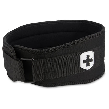 A black dog collar with a white emblem on a plain background.