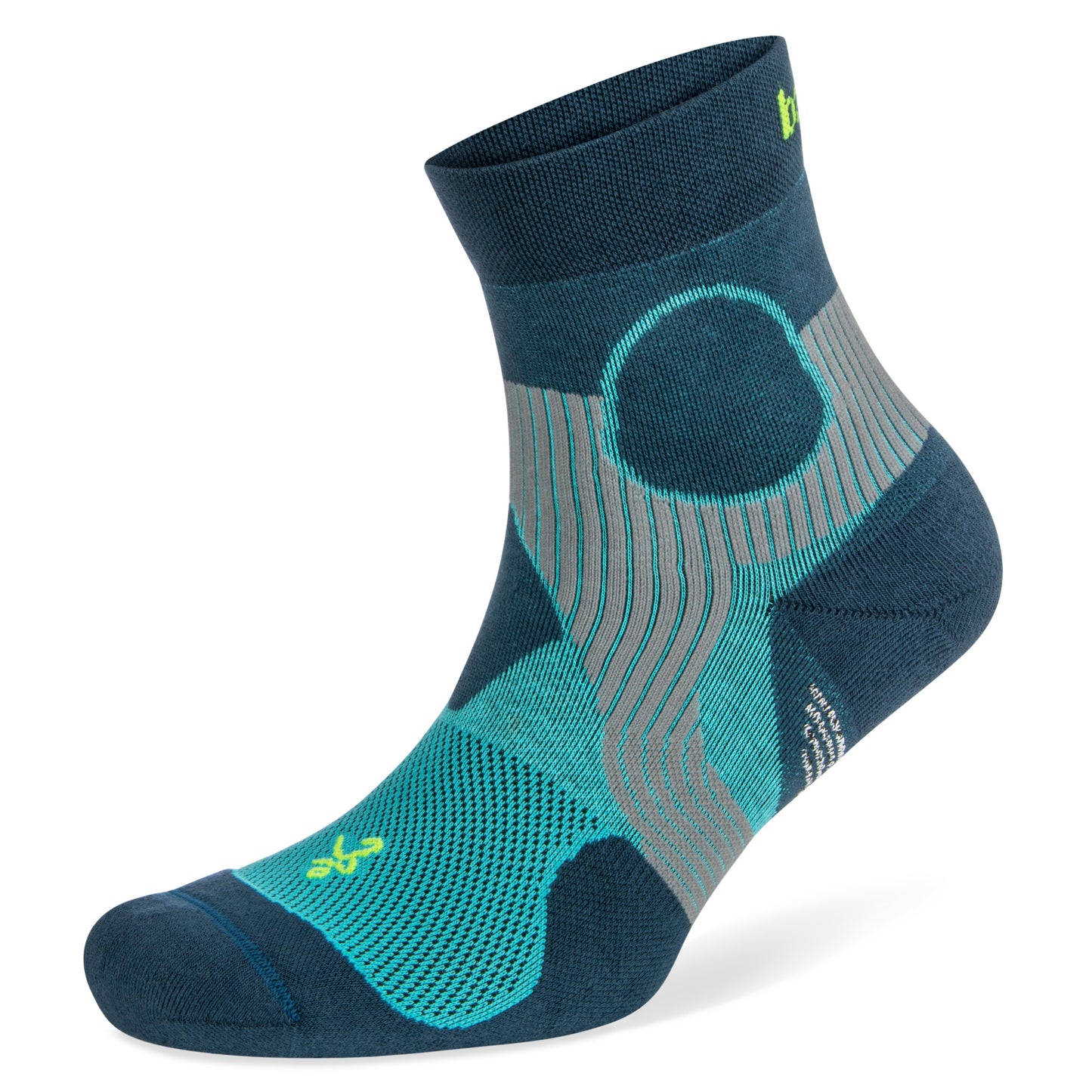 A sports sock designed with technical patterns for running or cycling in a sporting environment