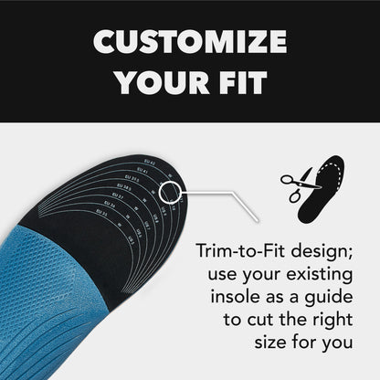 Shoe insole with size markings being cut to fit by scissors in a guide for proper sizing